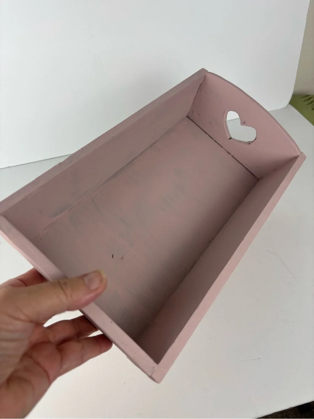 Small Wooden Doll Cradle-Pink Rose Color-Heart Cutout-Vintage